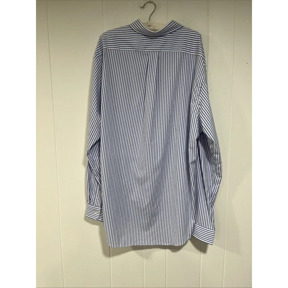 Polo Ralph Lauren Shirt Mens 2XL Blue Stripe Classic Fit Performance Long Sleeve